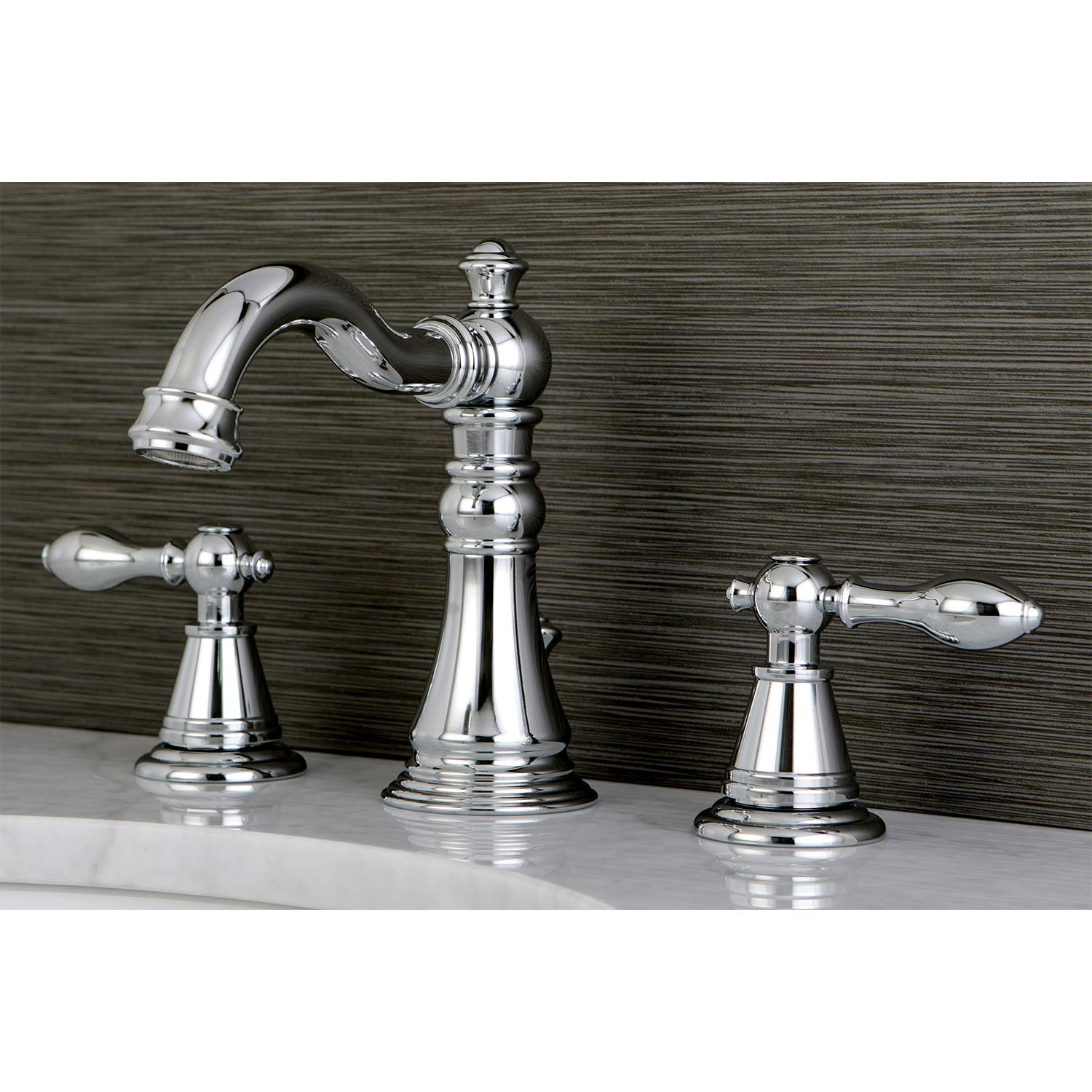 ジョーサーストン Victorian chrome widespread bathroom faucet by Kingston Brass